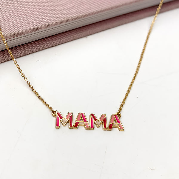 Mama Chain Necklace in Gold Tone With Pink Tones