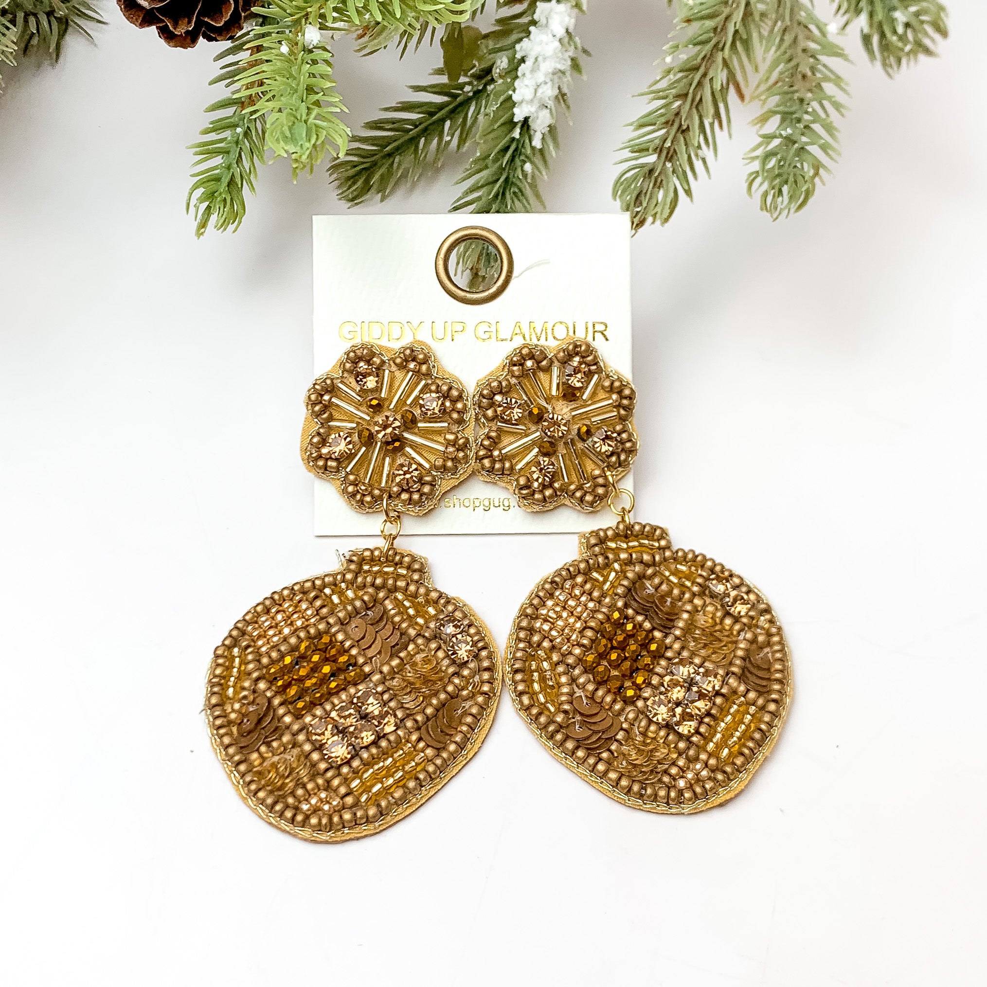 Beaded Post Back Ornament Earrings in Gold Tone - Giddy Up Glamour Boutique
