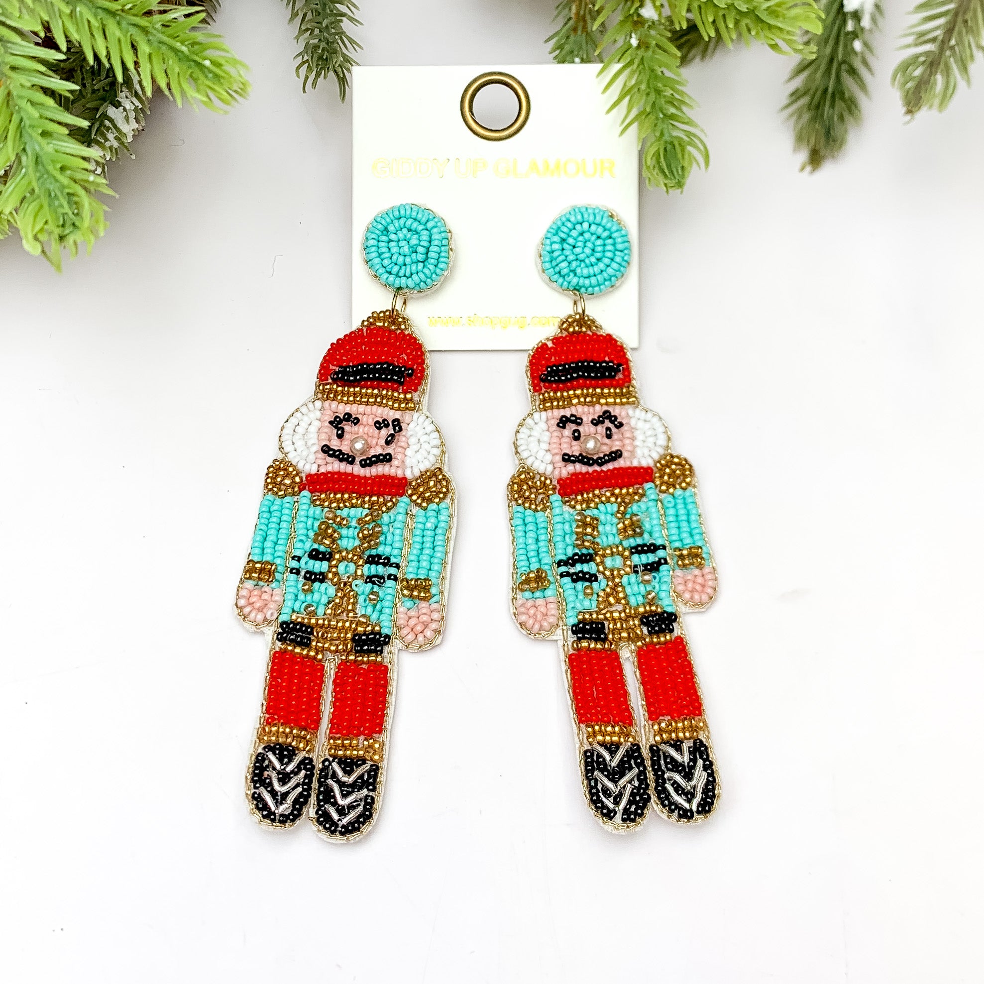 Nutcracker Beaded Earrings in Turquoise Blue - Giddy Up Glamour Boutique