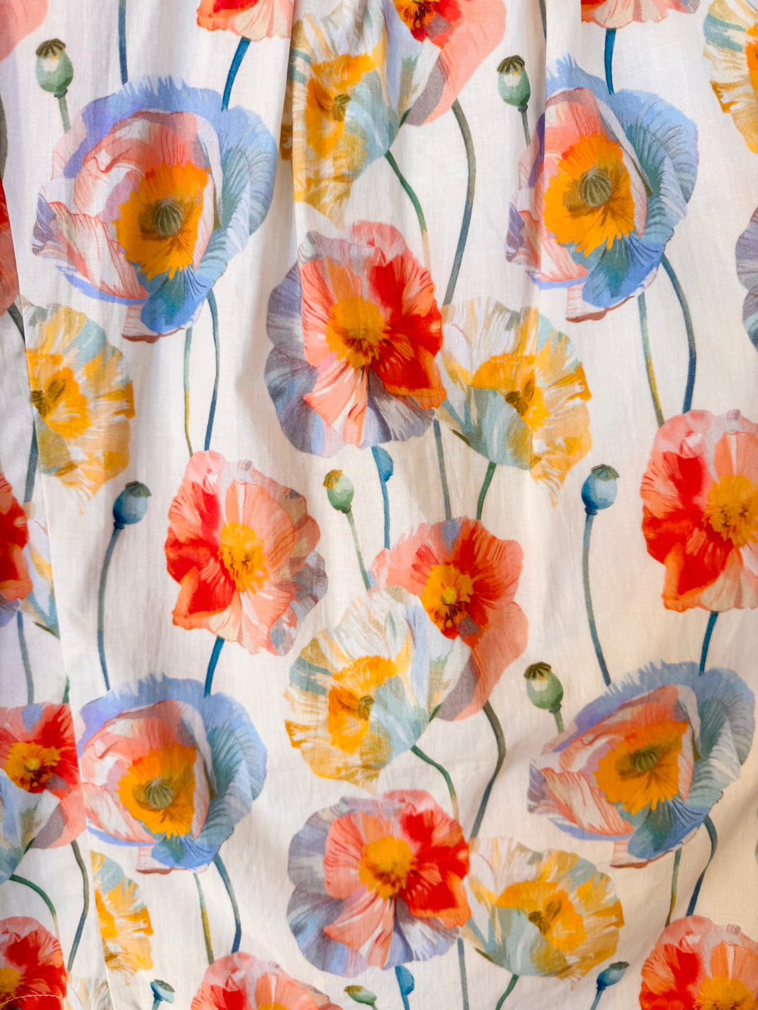 Petals and Plans Poppy Floral Print Button Up Collar Blouse in Cream