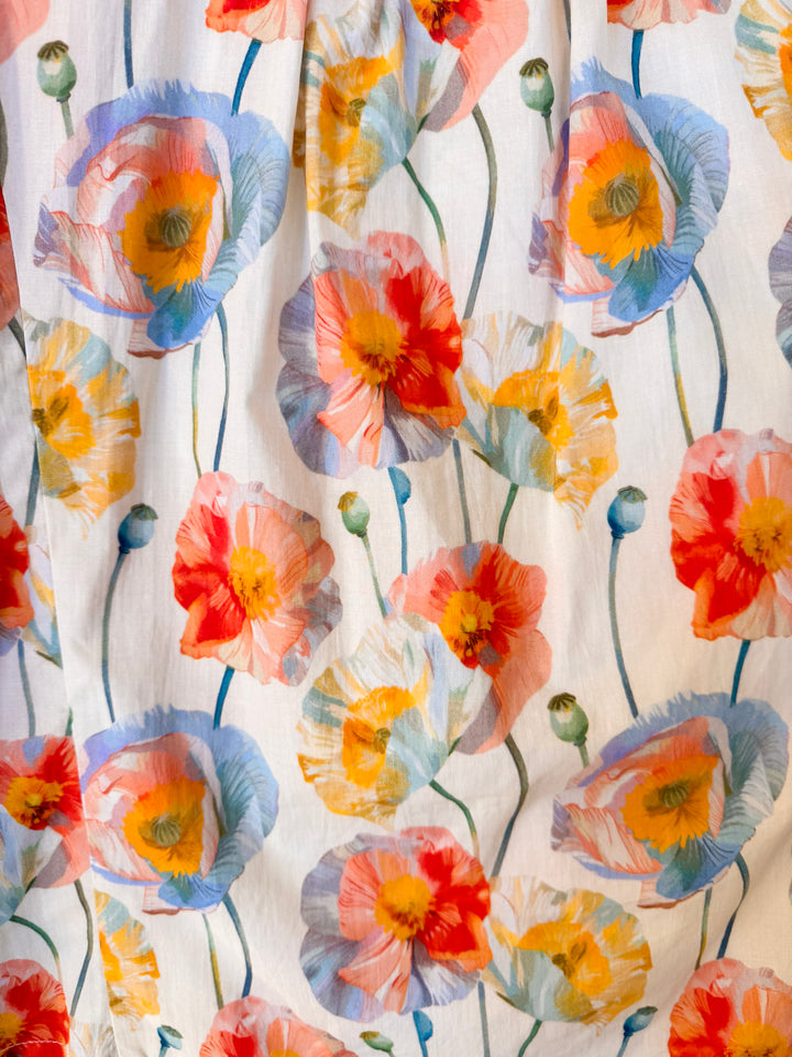Petals and Plans Poppy Floral Print Button Up Collar Blouse in Cream