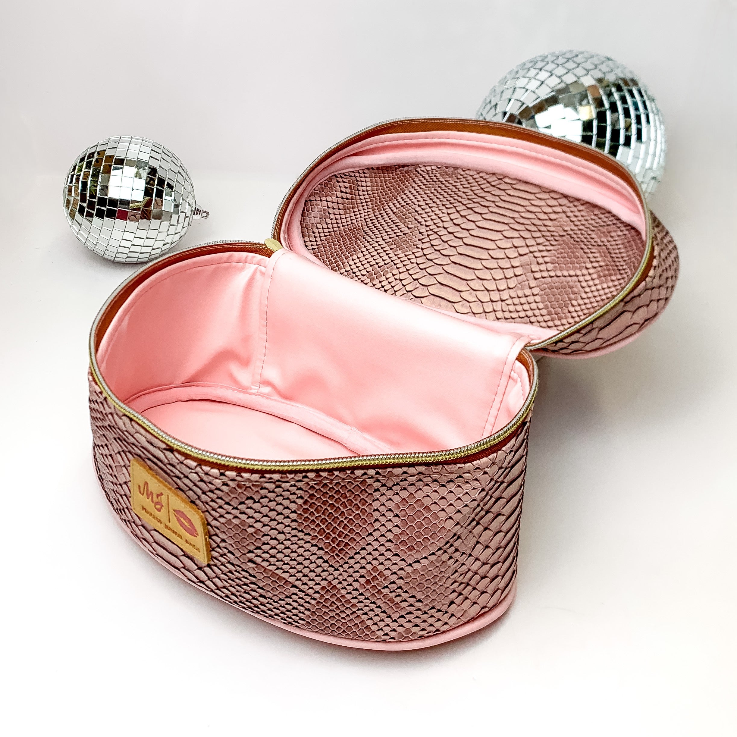 Makeup Junkie | Small Copperazzi Train Case in Dusty Pink Snake Print - Giddy Up Glamour Boutique