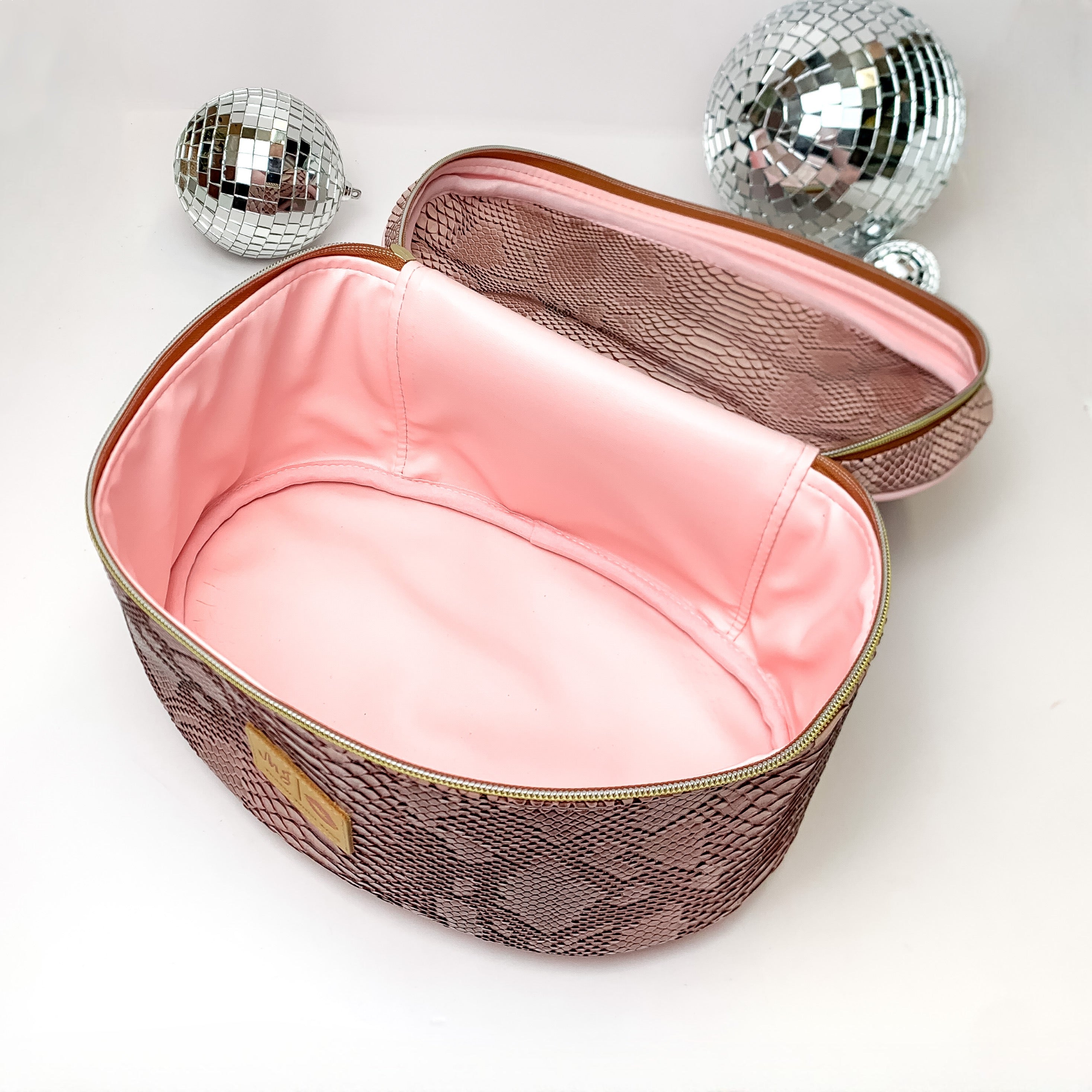 Makeup Junkie | Large Copperazzi Train Case in Dusty Pink Snake Print - Giddy Up Glamour Boutique
