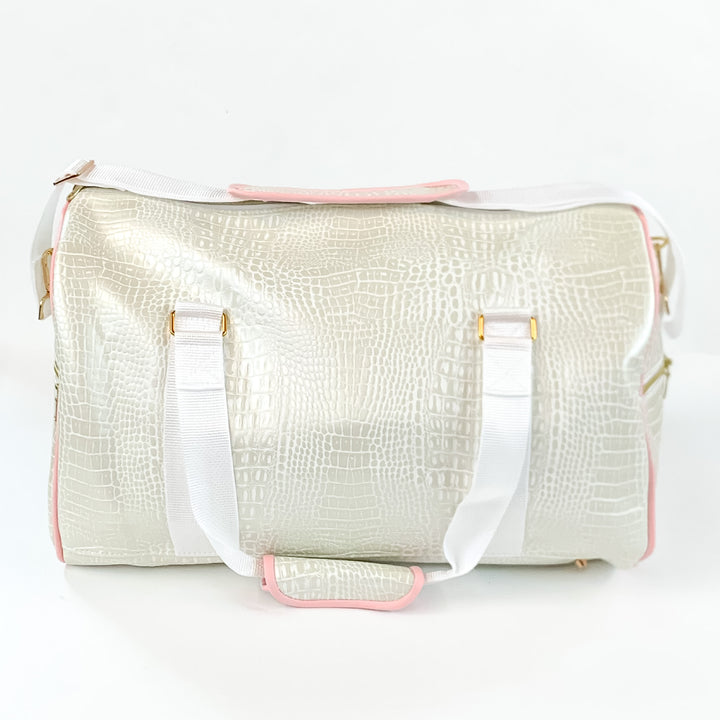 Makeup Junkie | Shade of Pearl Duffel Bag in Pearl White Croc Print - Giddy Up Glamour Boutique