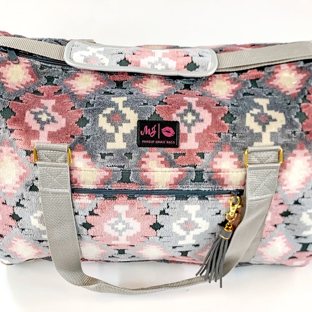 Makeup Junkie | Blush Aztec Duffel Bag in Blush Pink and Grey Mix - Giddy Up Glamour Boutique