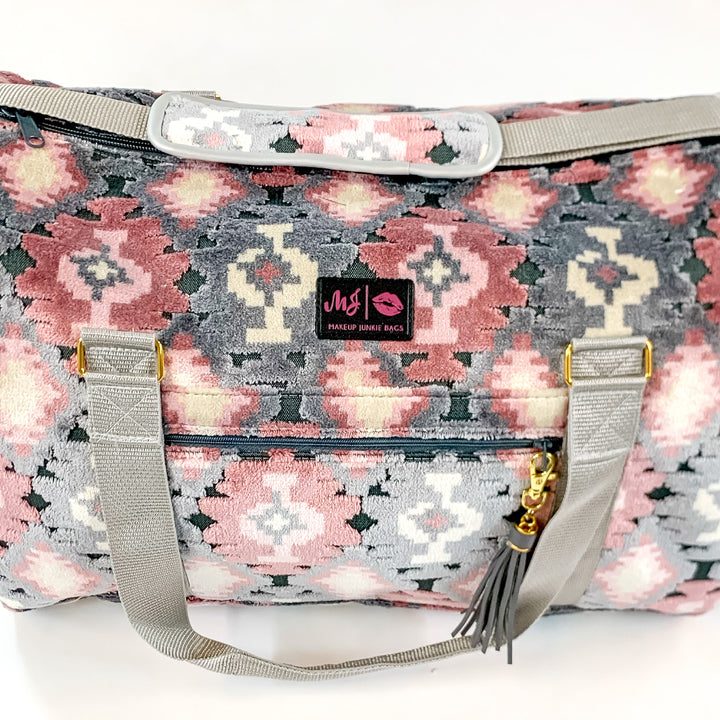 Makeup Junkie | Blush Aztec Duffel Bag in Blush Pink and Grey Mix - Giddy Up Glamour Boutique