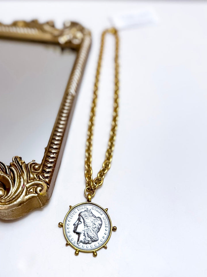 CHANSUTT PEARLS | Love Each Other More Coin Two Tone Short Chain Necklace in Gold and Silver