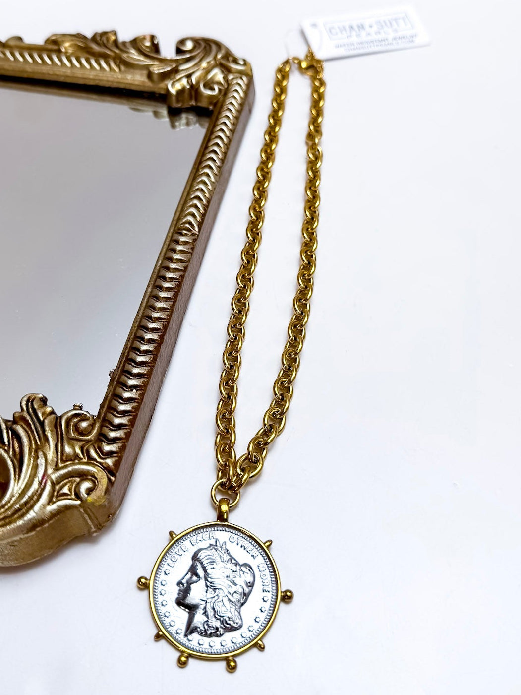 CHANSUTT PEARLS | Love Each Other More Coin Two Tone Short Chain Necklace in Gold and Silver