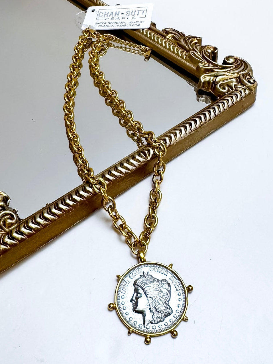 CHANSUTT PEARLS | Love Each Other More Coin Two Tone Short Chain Necklace in Gold and Silver
