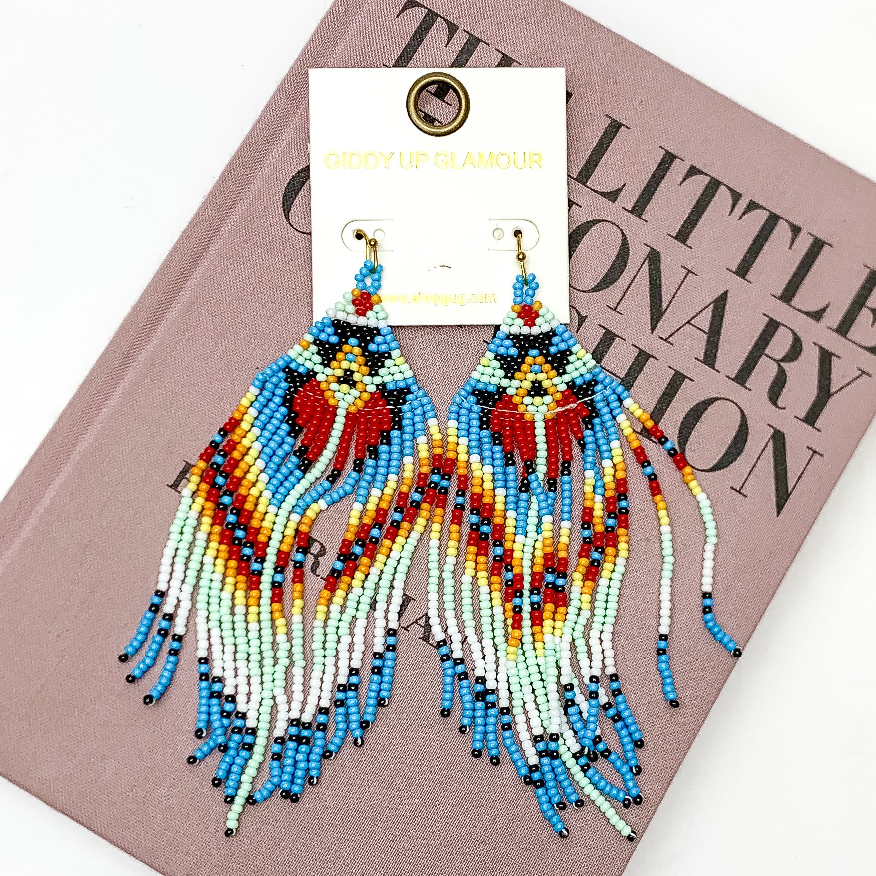 Upbeat Days Seed Bead Aztec Earrings with Beaded Fringe in Multicolor - Giddy Up Glamour Boutique