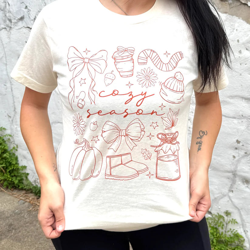 Online Exclusive | Cozy Season Essentials Graphic on Short Sleeve Tee in Natural Cream