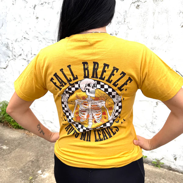 Online Exclusive | Fall Breeze Skeleton Graphic on Short Sleeve Tee in Mustard Yellow