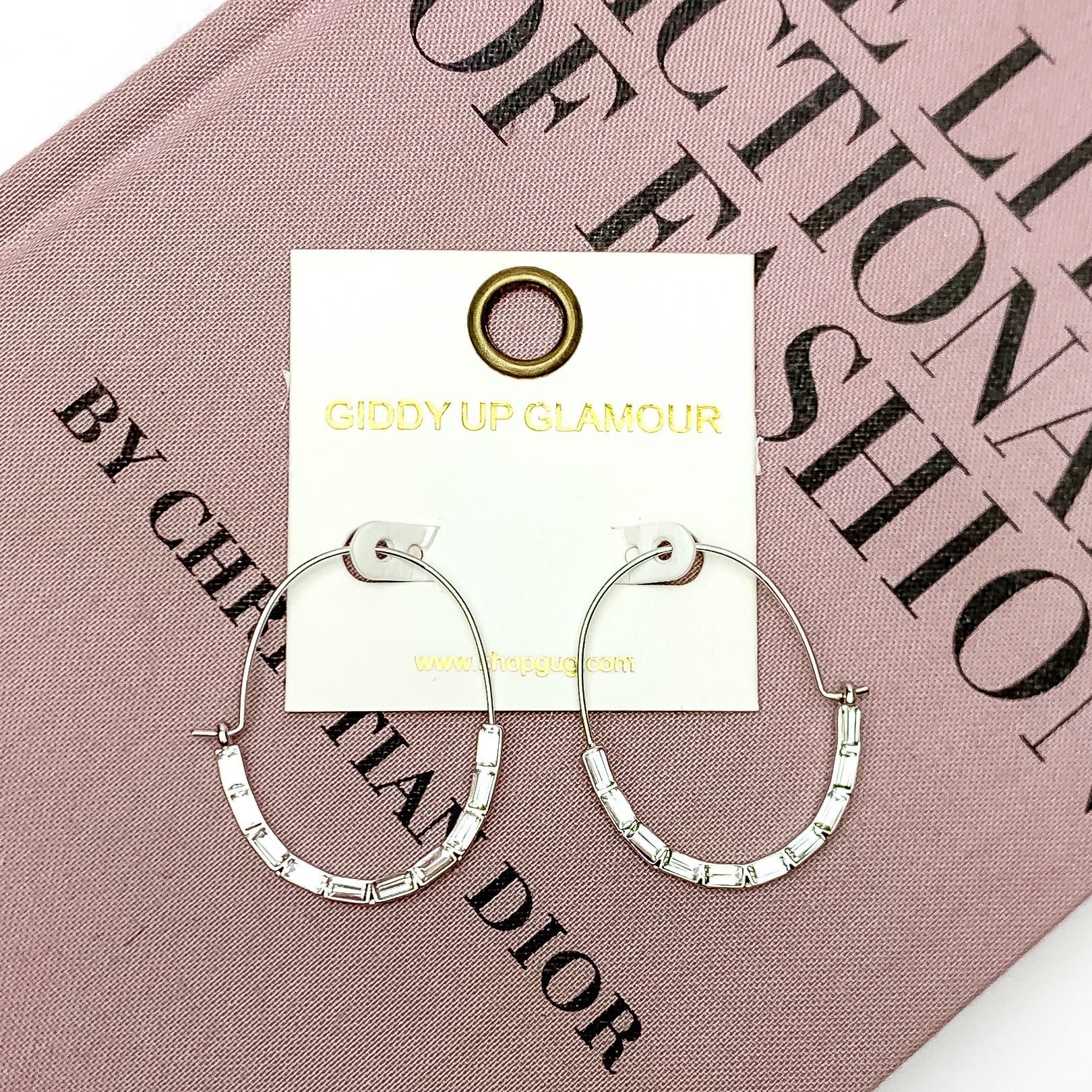 Treasured Forever Silver Tone Oval Hoop Earrings in Clear - Giddy Up Glamour Boutique