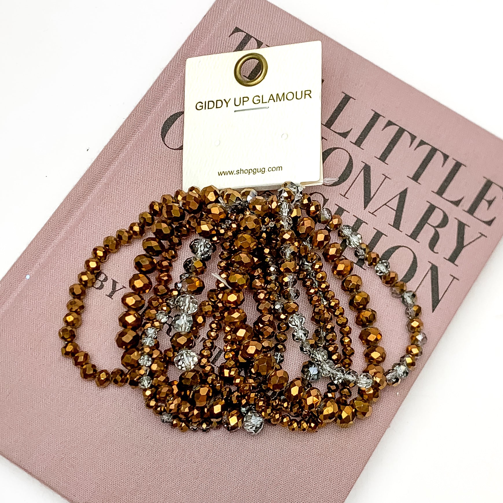 Nine Piece Crystal Beaded Bracelet Set in Brown - Giddy Up Glamour Boutique