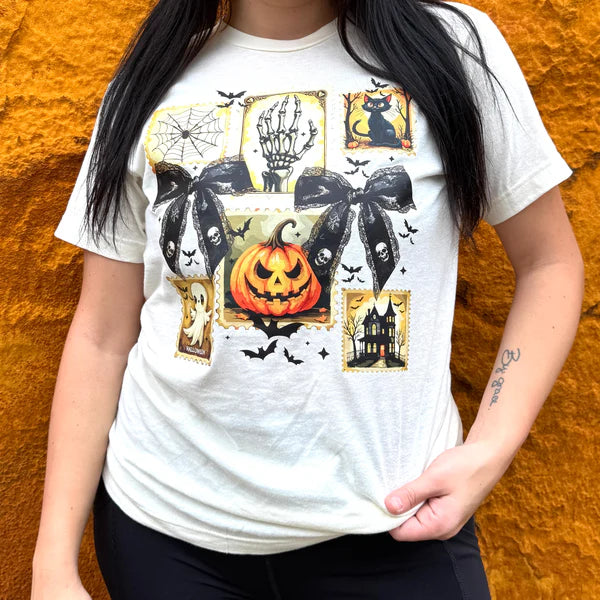 Online Exclusive | Halloween Stamps Short Sleeve Graphic Tee in Natural Cream