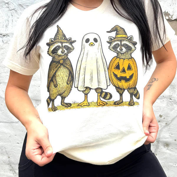 Online Exclusive | Racoon Halloween Costume Graphic on Short Sleeve Tee in Natural Cream