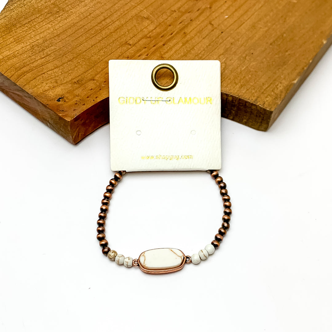 Western Vibes Navajo Stone Copper Tone Bracelet in Ivory - Giddy Up Glamour Boutique