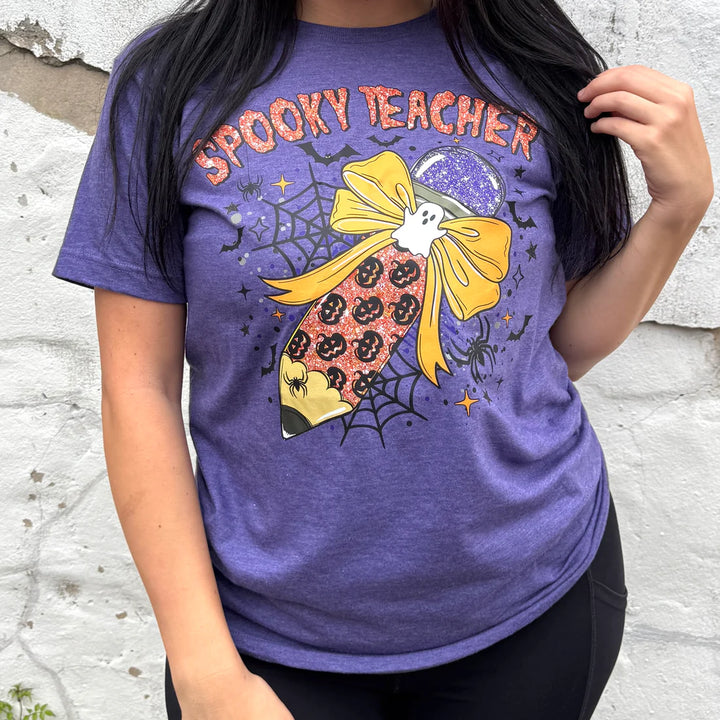 Online Exclusive | Spooky Teacher Short Sleeve Graphic Tee in Heather Purple