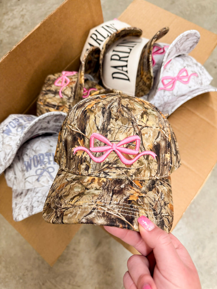Simply Southern | Charming Touch Bow Embroidered Camo Print Hat in Green