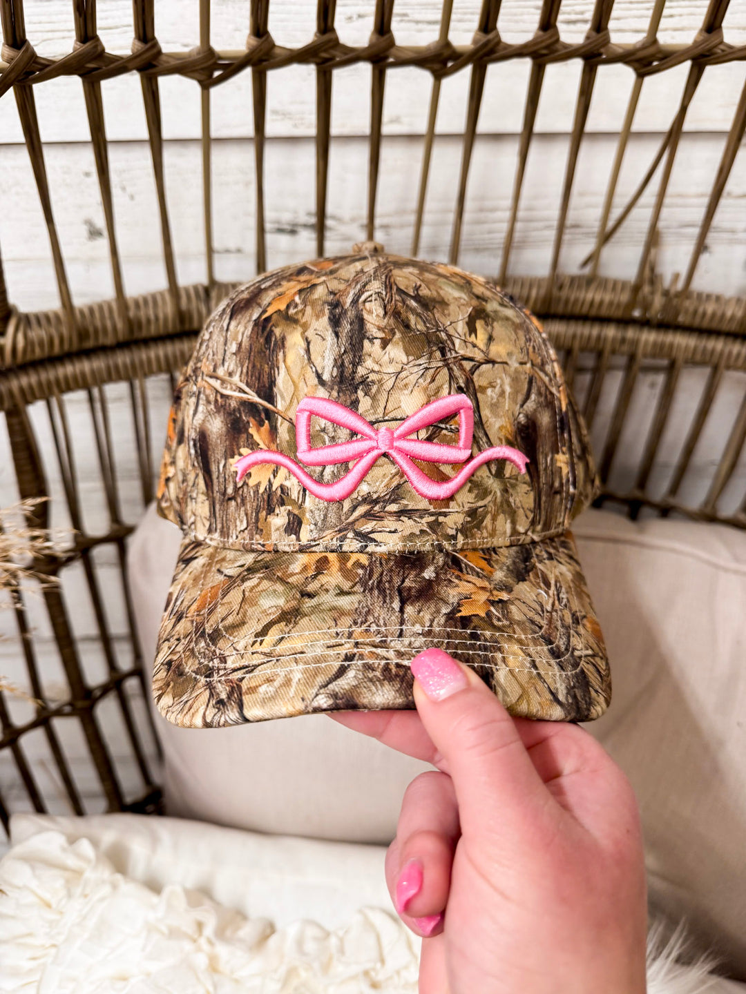 Simply Southern | Charming Touch Bow Embroidered Camo Print Hat in Green