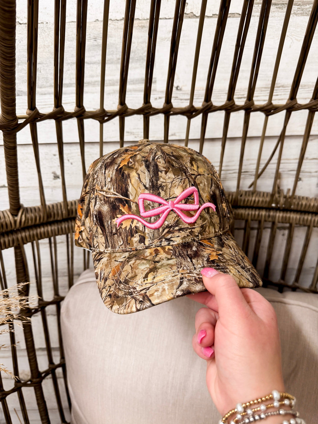 Simply Southern | Charming Touch Bow Embroidered Camo Print Hat in Green