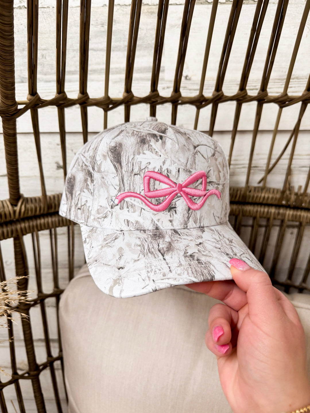 Simply Southern | Charming Touch Bow Embroidered Camo Print Hat in White
