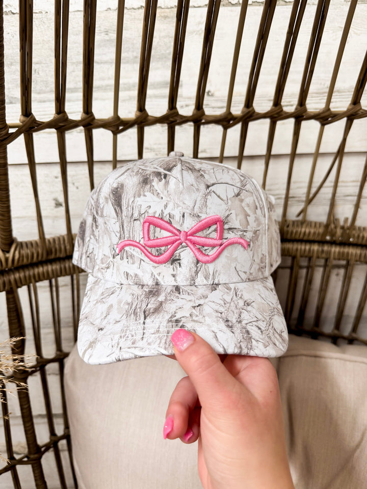 Simply Southern | Charming Touch Bow Embroidered Camo Print Hat in White