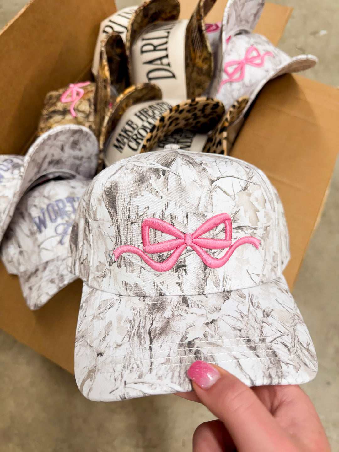 Simply Southern | Charming Touch Bow Embroidered Camo Print Hat in White