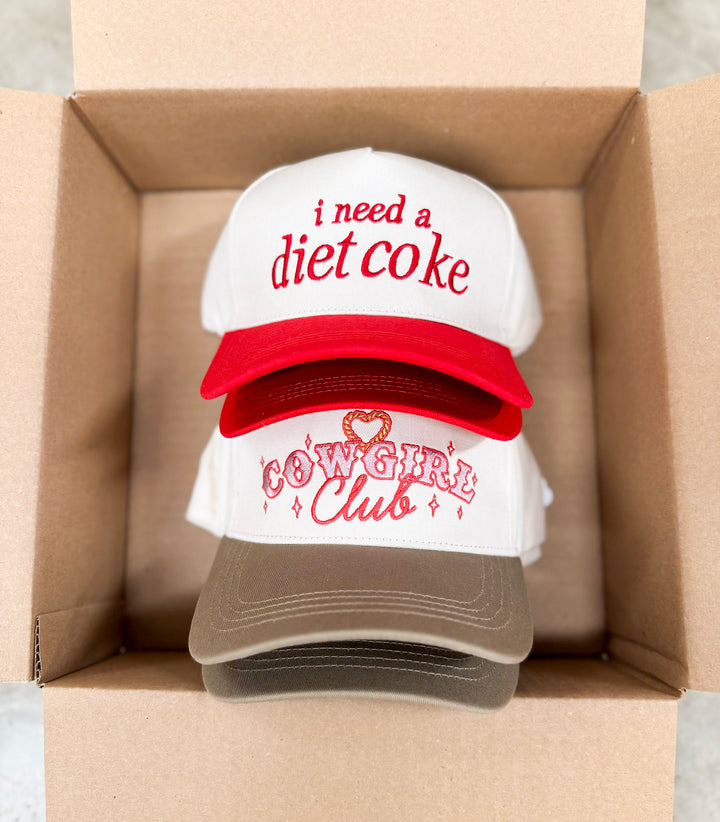 Simply Southern | Cowgirl Club Embroidered Trucker Hat with Contrast Bill in Tan