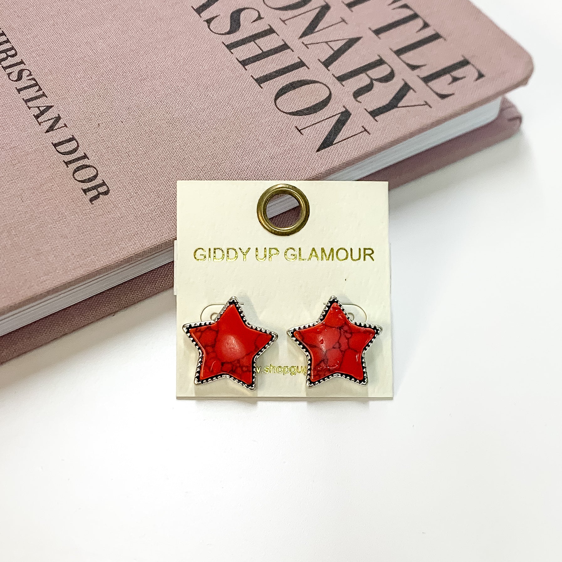 Western Star Faux Stone Post Earrings in Red - Giddy Up Glamour Boutique
