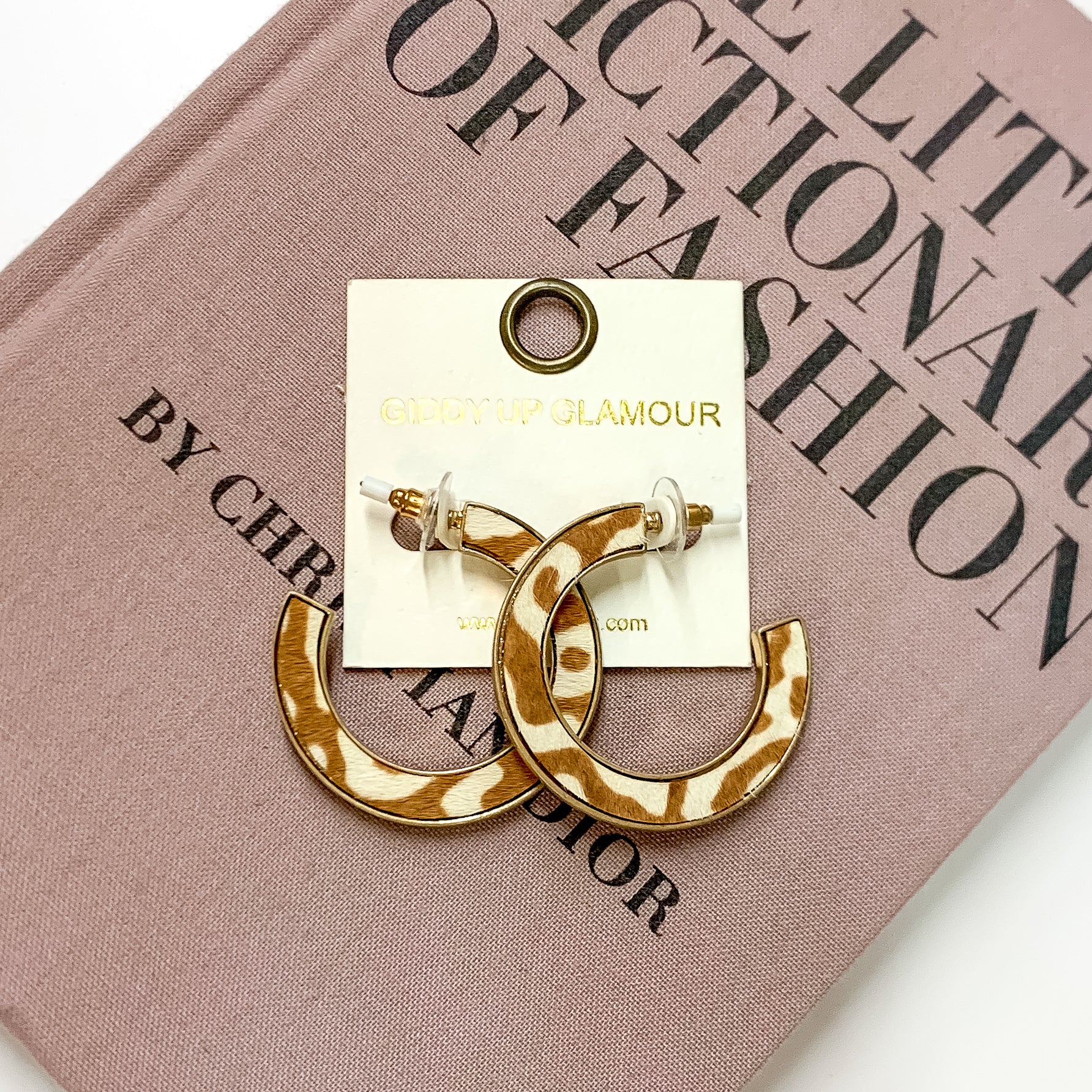 Animal Print Gold Hoops in White/Brown - Giddy Up Glamour Boutique