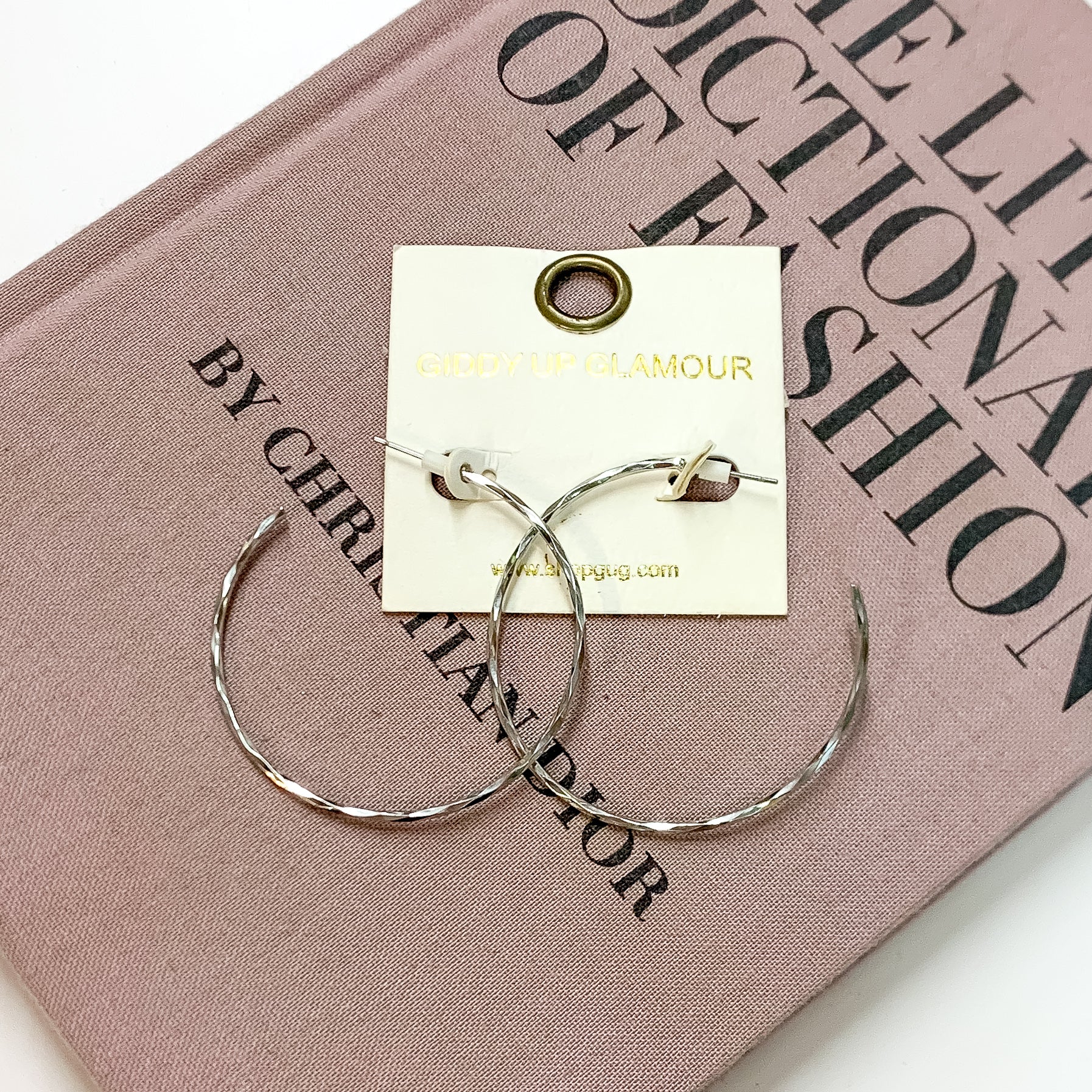 Thin Hammered Hoop Earrings in Silver Tone - Giddy Up Glamour Boutique