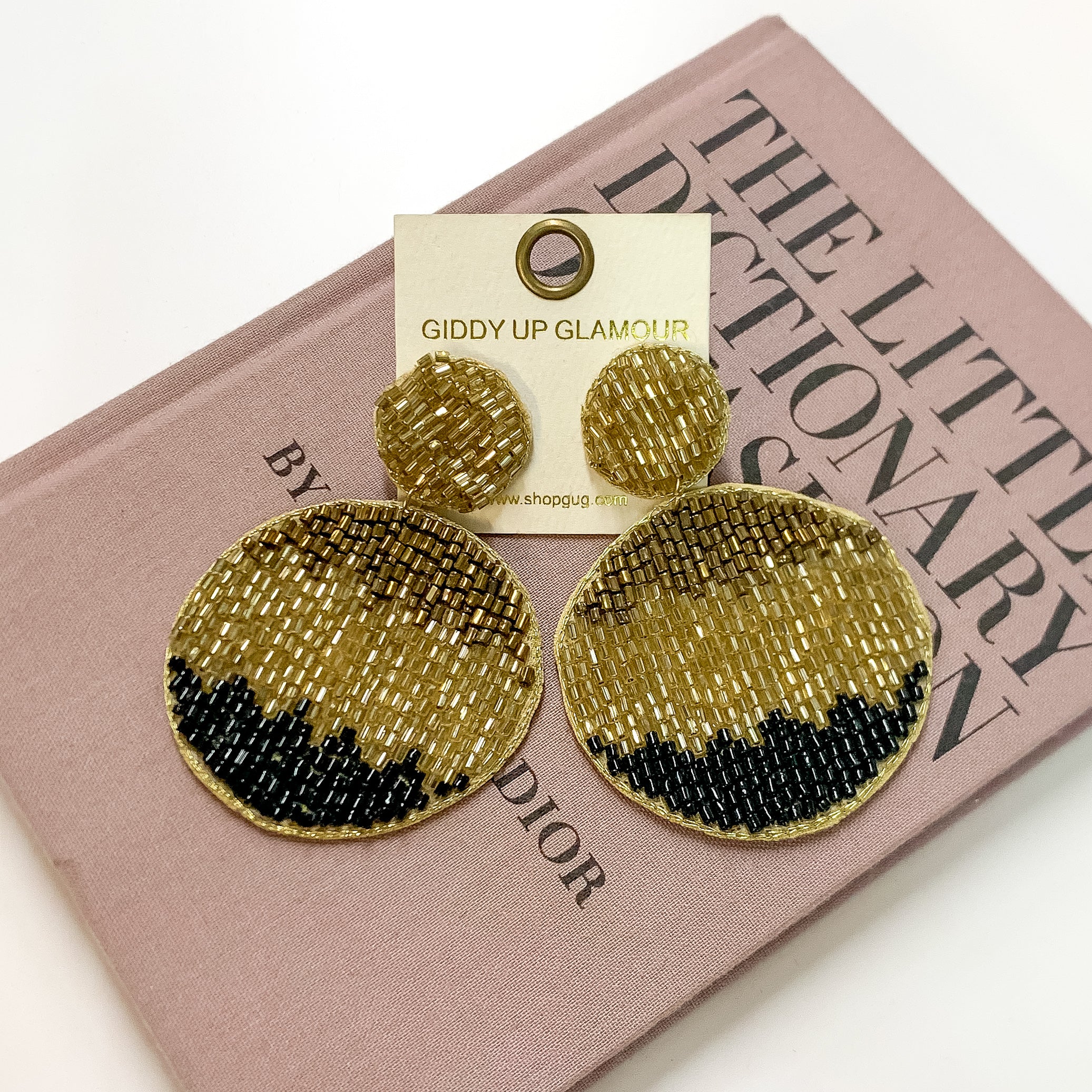 Ombre Circle Drop Post Earrings in Gold Tone Multi - Giddy Up Glamour Boutique