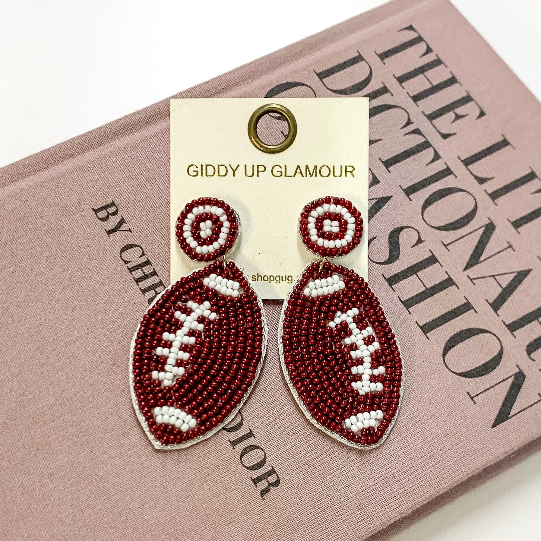 Beaded Football Earrings in Brown and White - Giddy Up Glamour Boutique