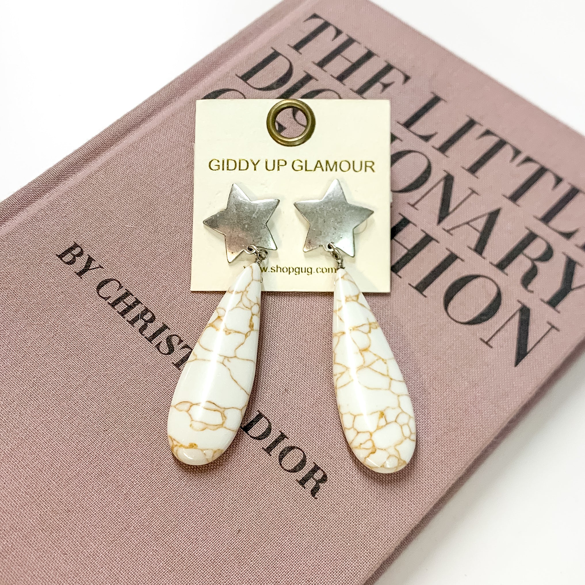 Shoot For The Stars Stone Post Earrings in White - Giddy Up Glamour Boutique