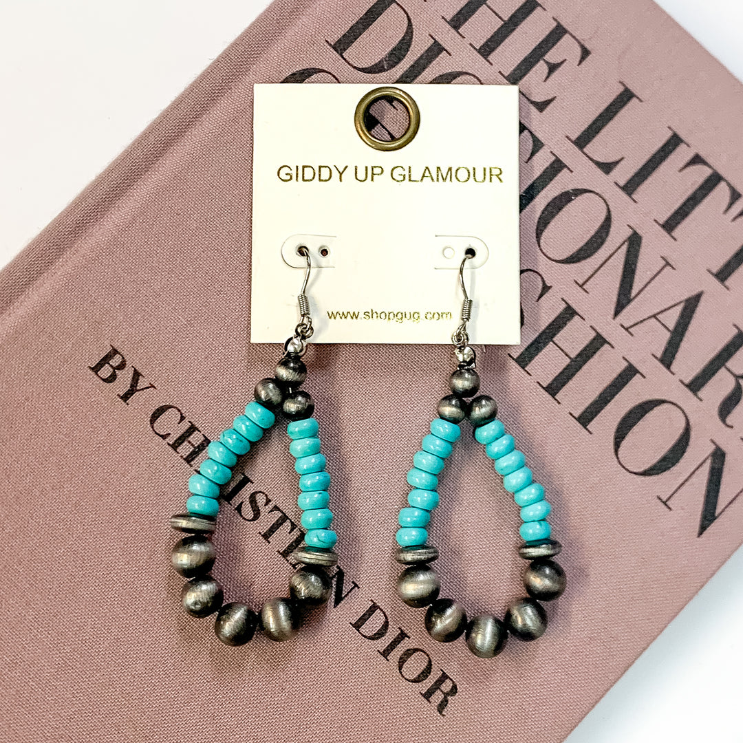 Faux Navajo Teardrop Beaded Earrings in Silver Tone and Turquoise Blue - Giddy Up Glamour Boutique