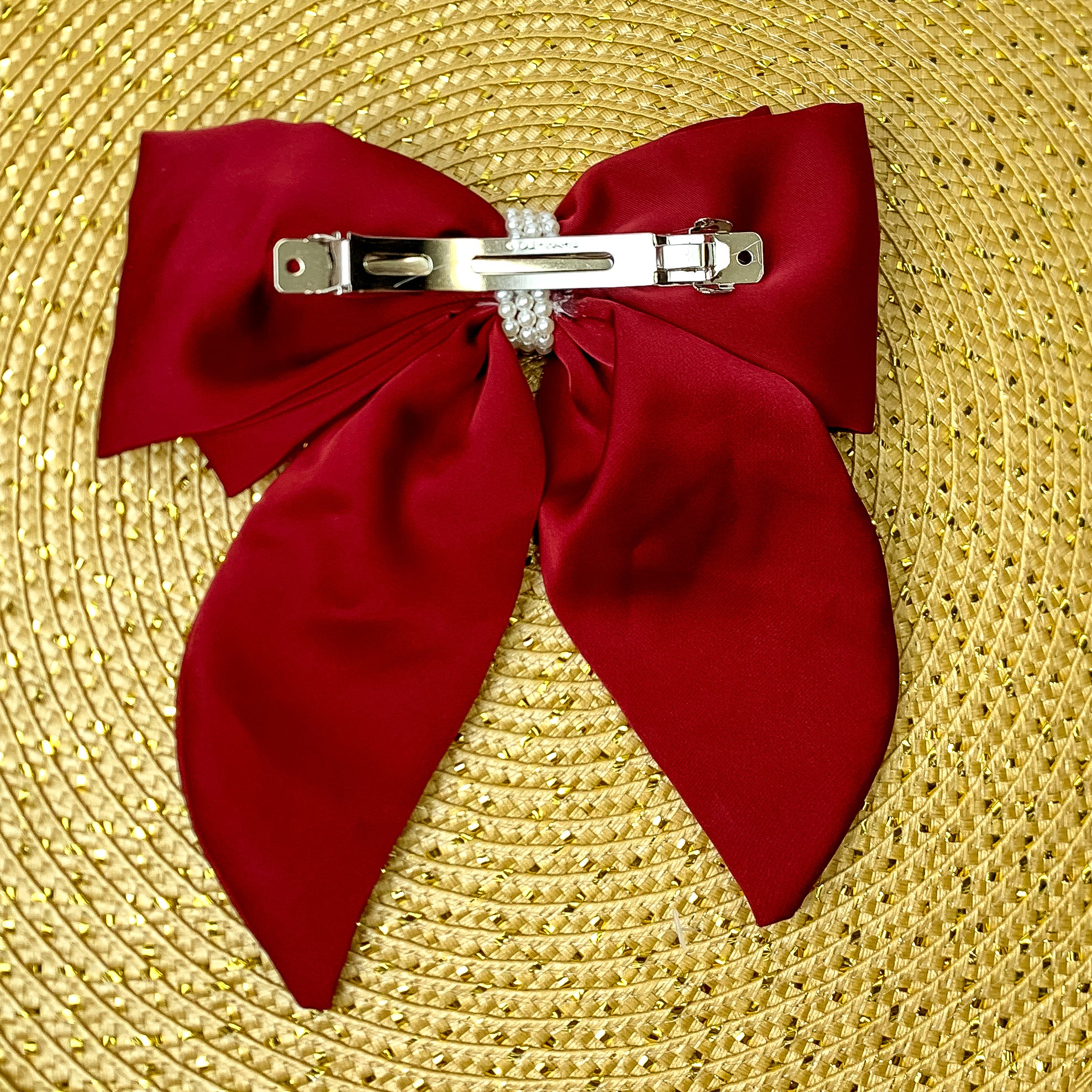 Miss Me Layered Bow with Pearl Center in Burgundy - Giddy Up Glamour Boutique
