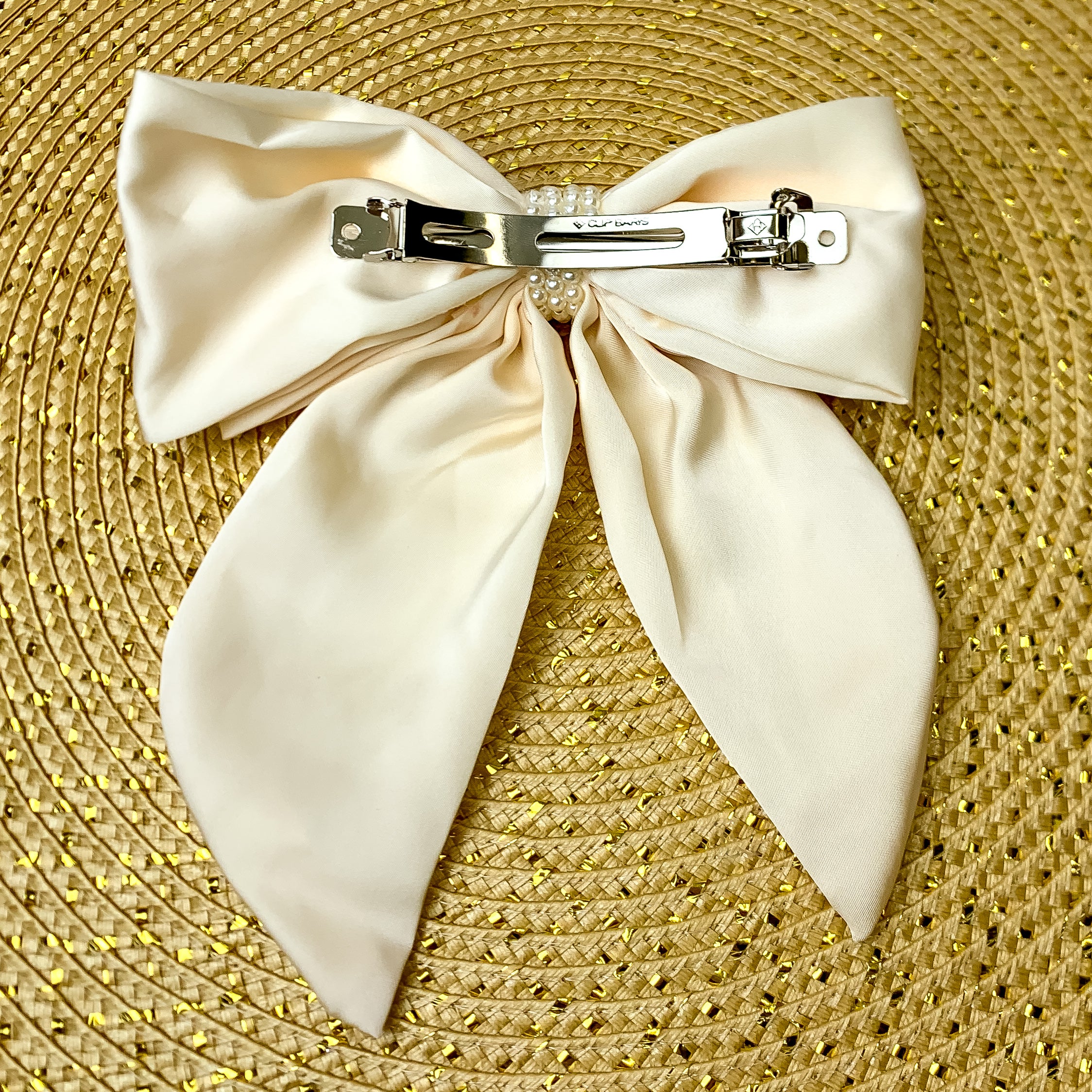 Miss Me Layered Bow with Pearl Center in Ivory