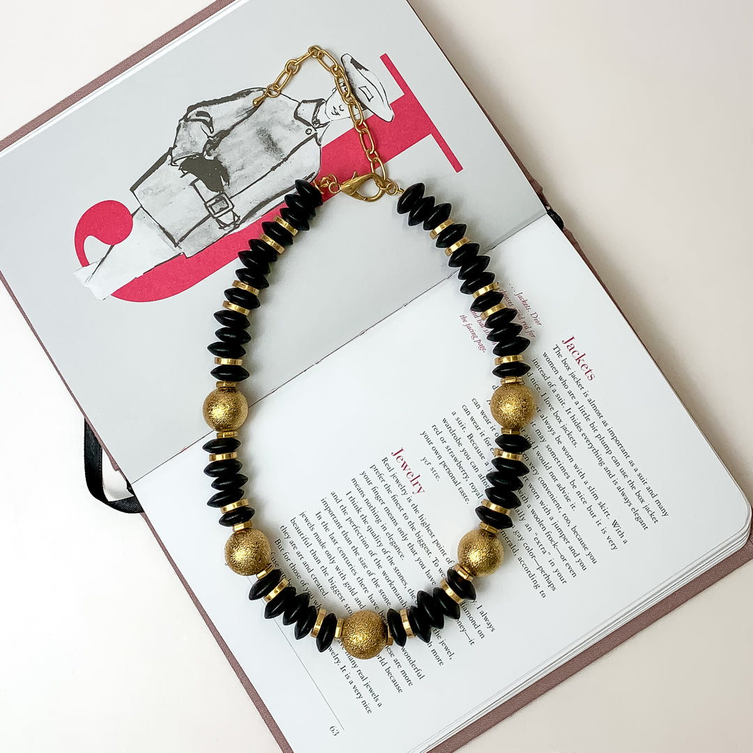 Large Beaded Necklace with Gold Tone Spacers in Black – Giddy Up