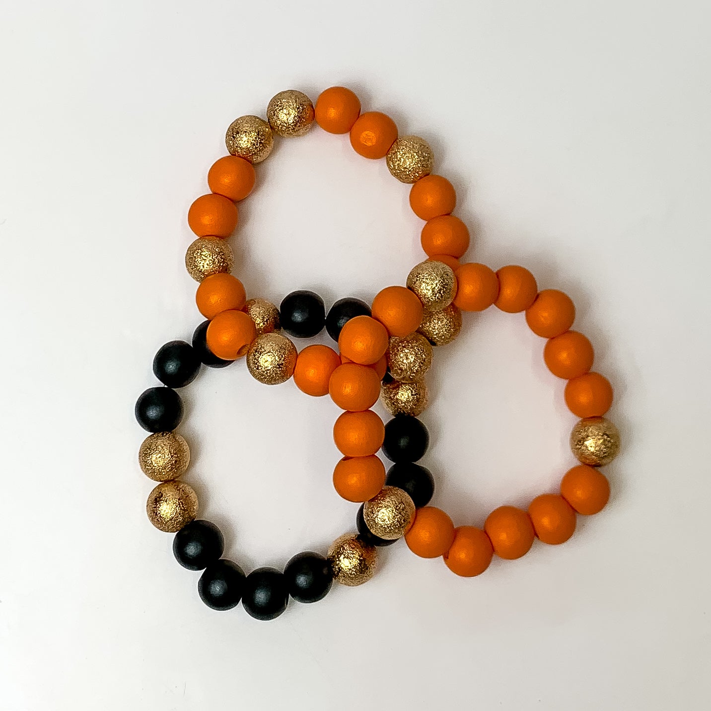 Spooky Set of 3 Stretchy Beaded Bracelets in Orange and Black - Giddy Up Glamour Boutique