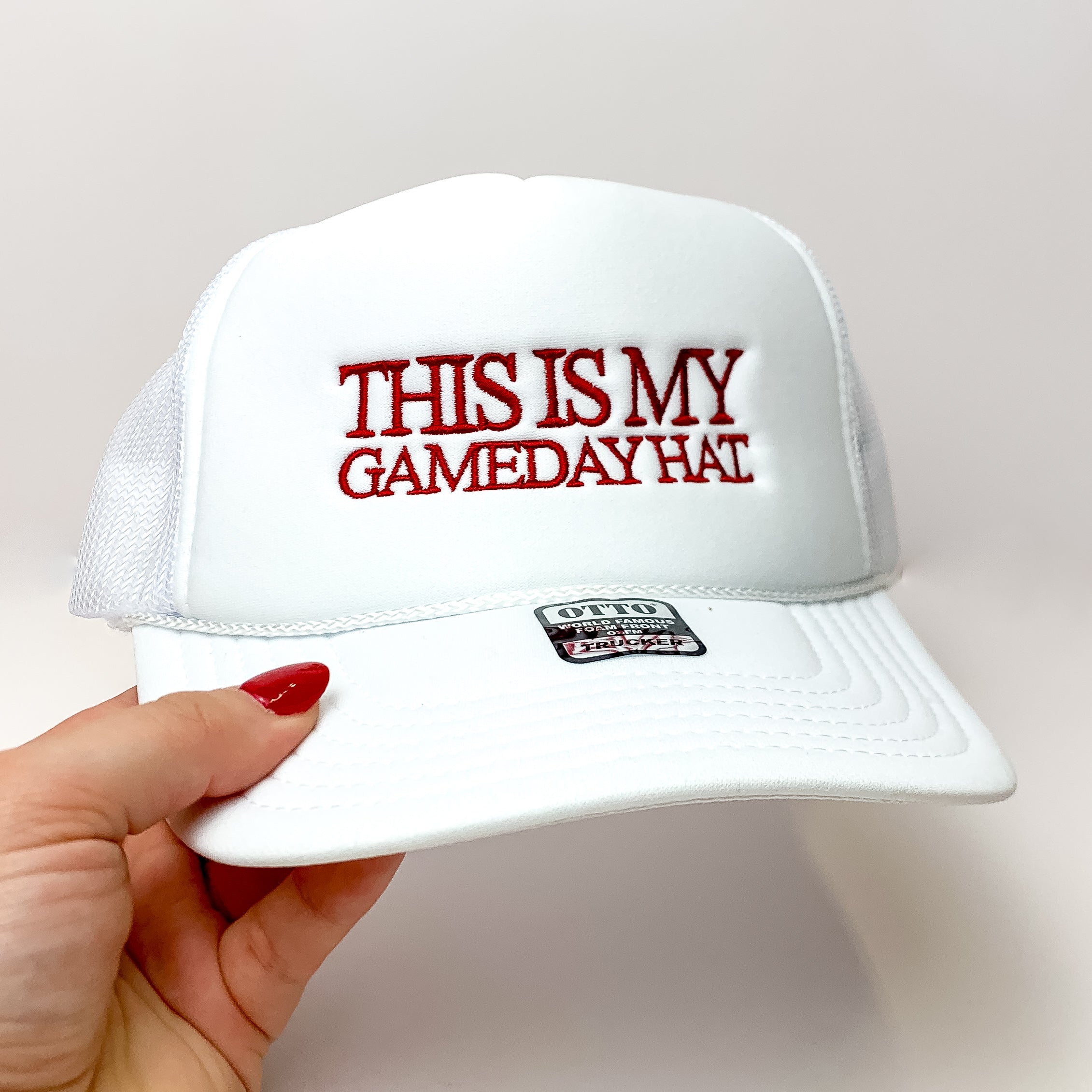 This Is My Gameday Hat Foam Trucker Hat in Maroon and White - Giddy Up Glamour Boutique