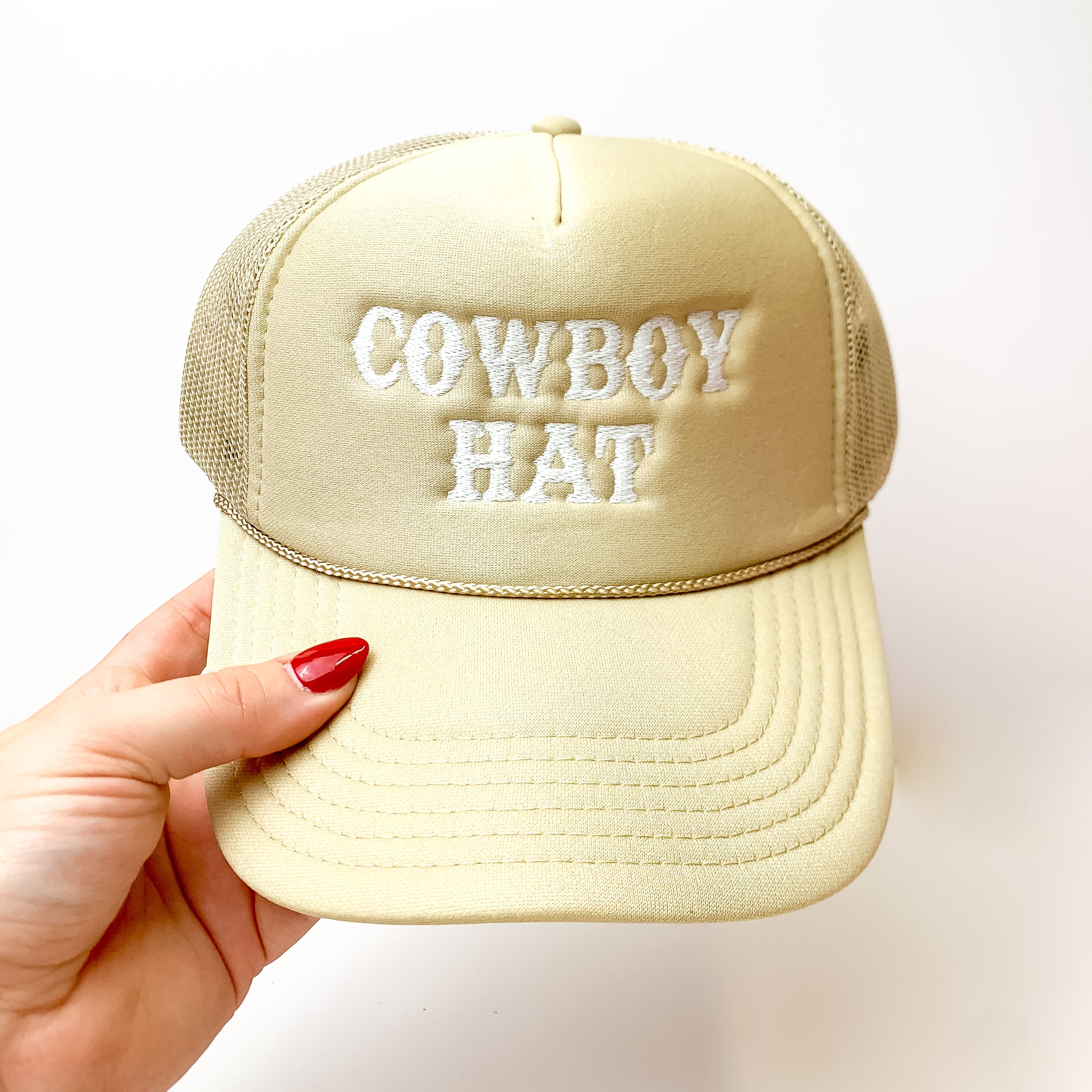 Cowboy hat Foam Trucker Hat in Cream and White - Giddy Up Glamour Boutique