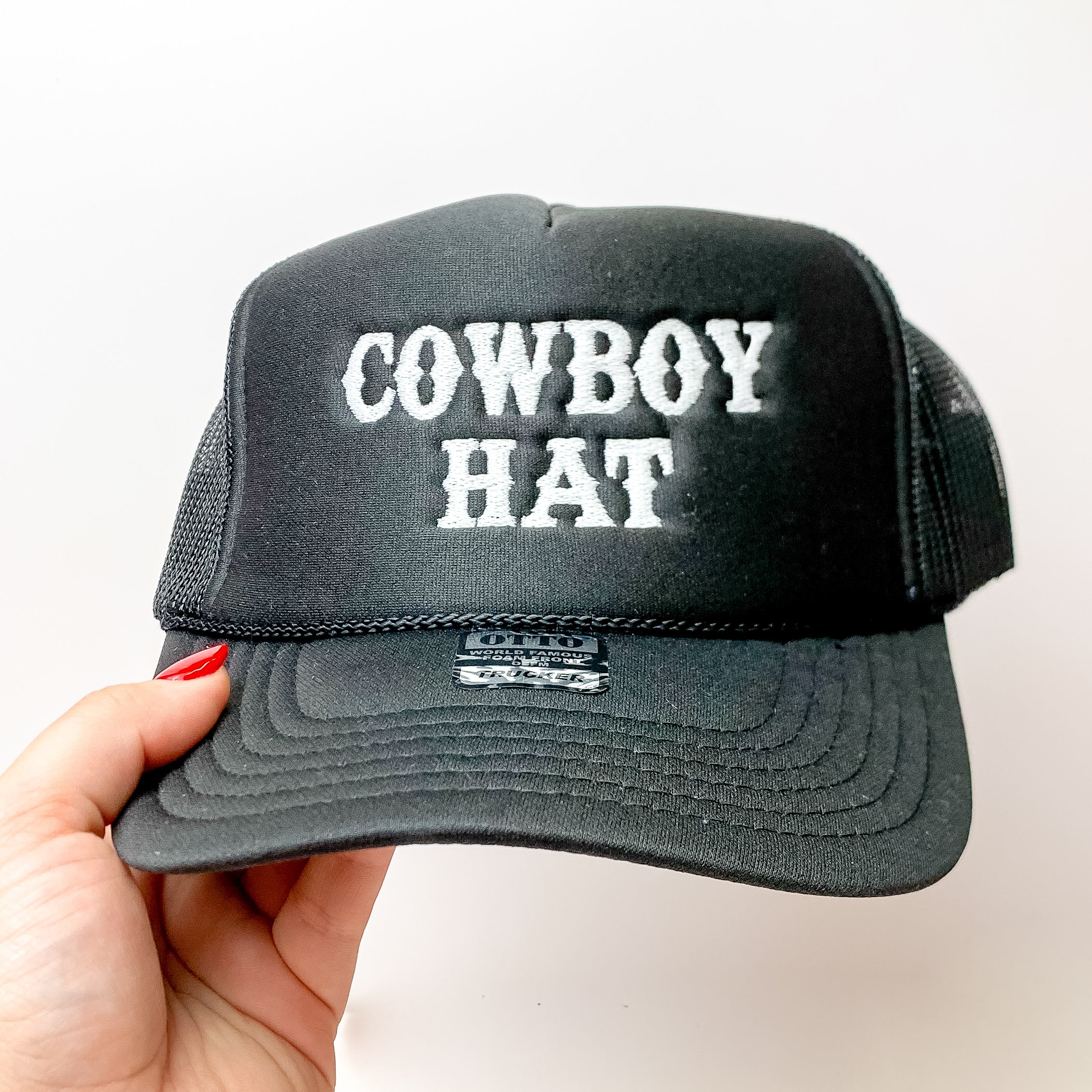 Cowboy hat Foam Trucker Hat in White and Black - Giddy Up Glamour Boutique