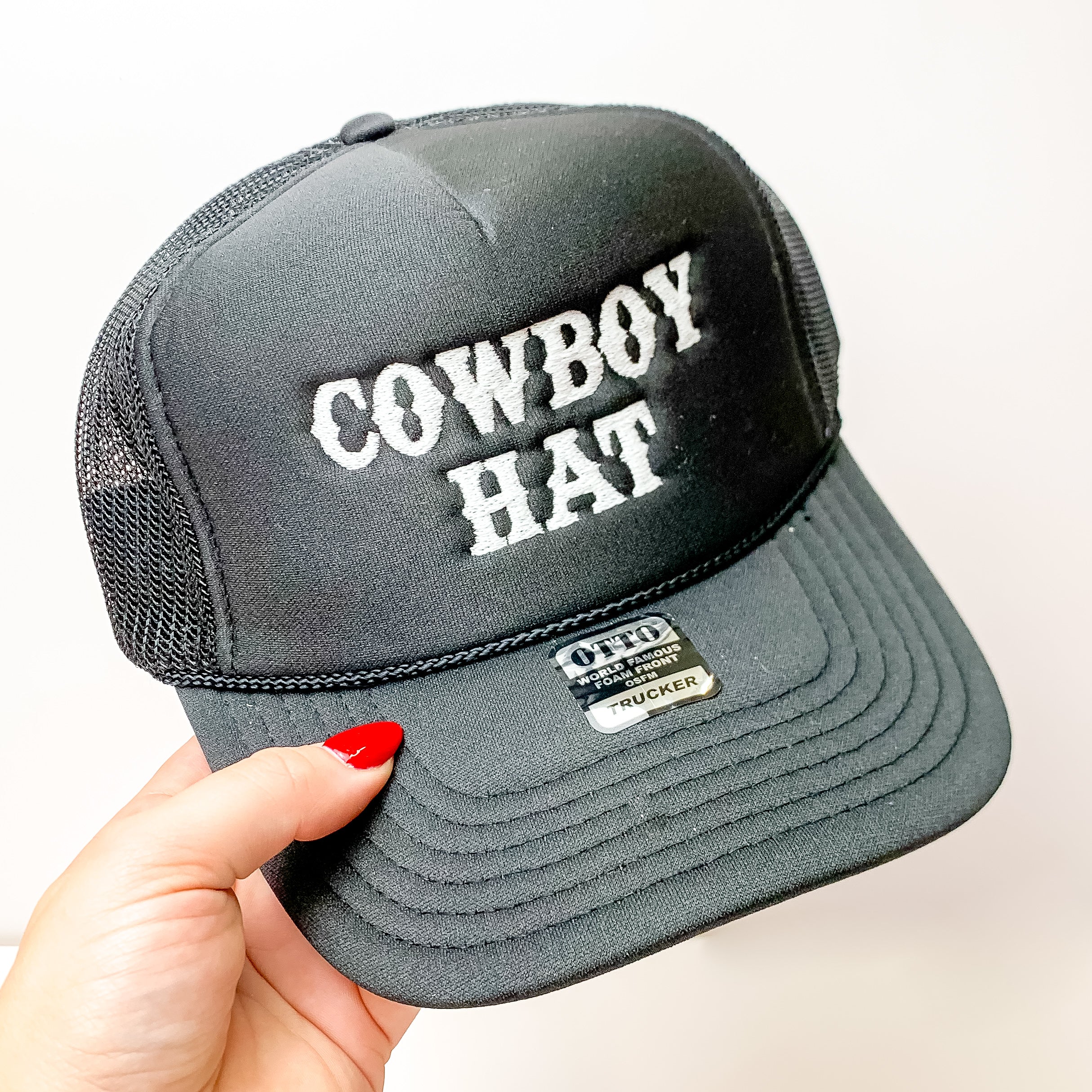 Cowboy hat Foam Trucker Hat in White and Black - Giddy Up Glamour Boutique