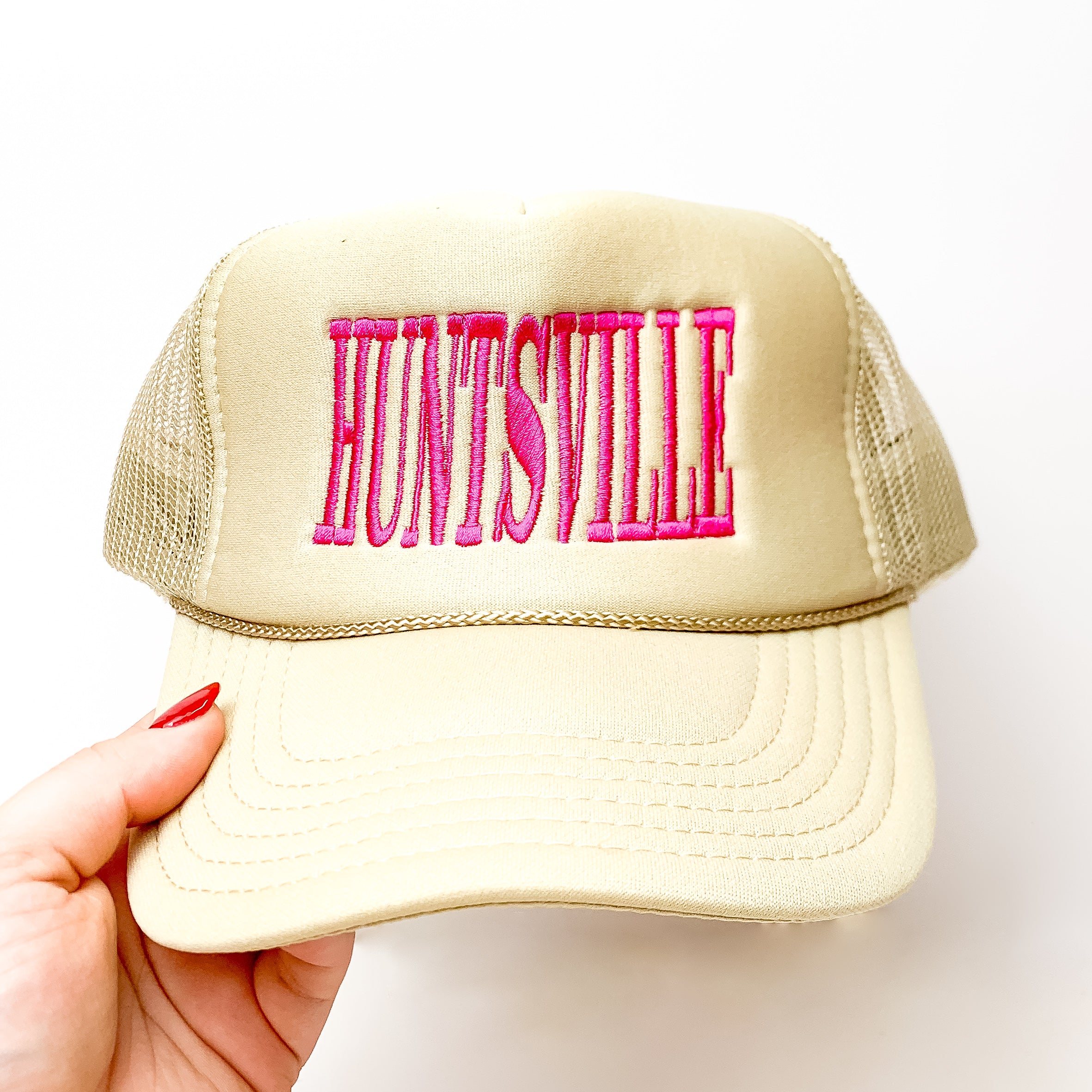 Huntsville Foam Trucker Hat in Pink and Cream - Giddy Up Glamour Boutique