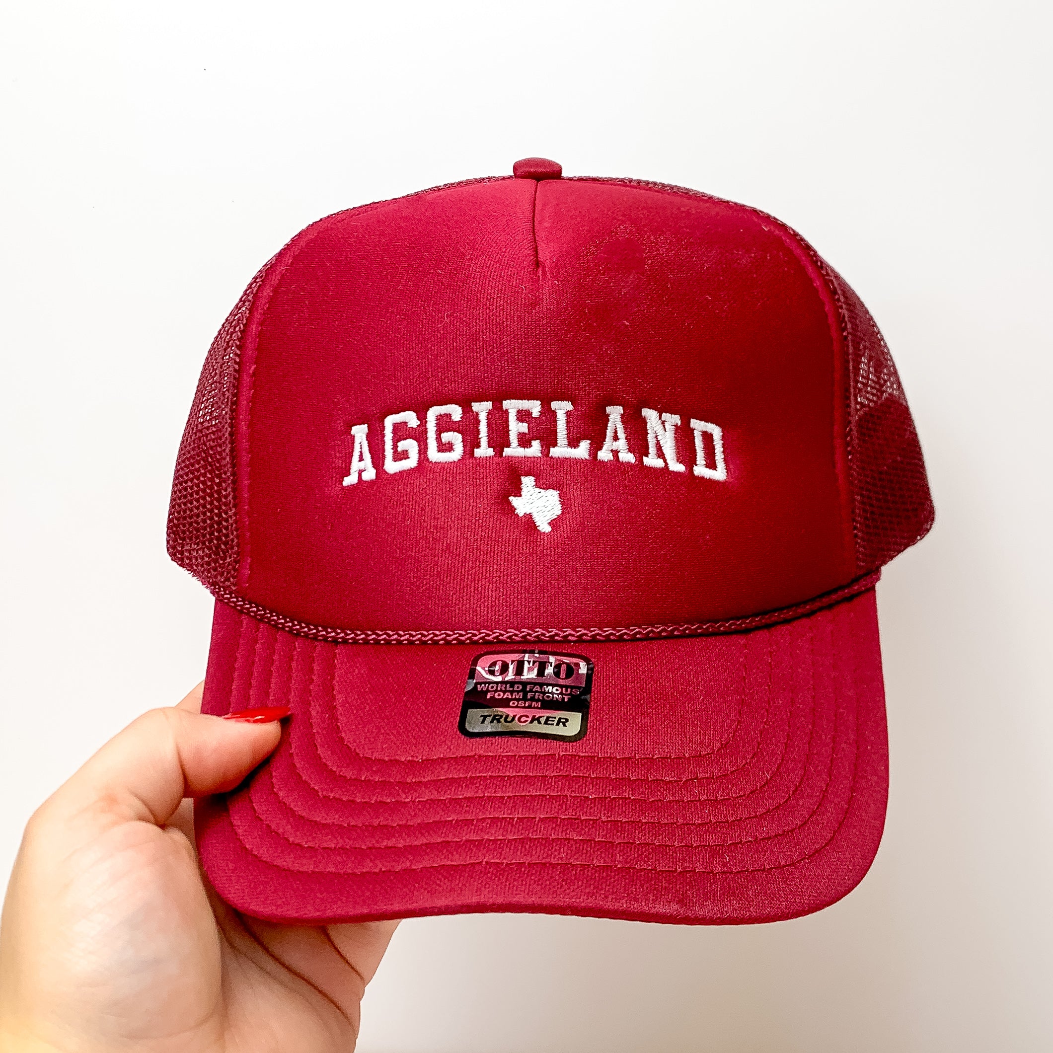 Aggieland Foam Trucker Hat in Maroon and White - Giddy Up Glamour Boutique