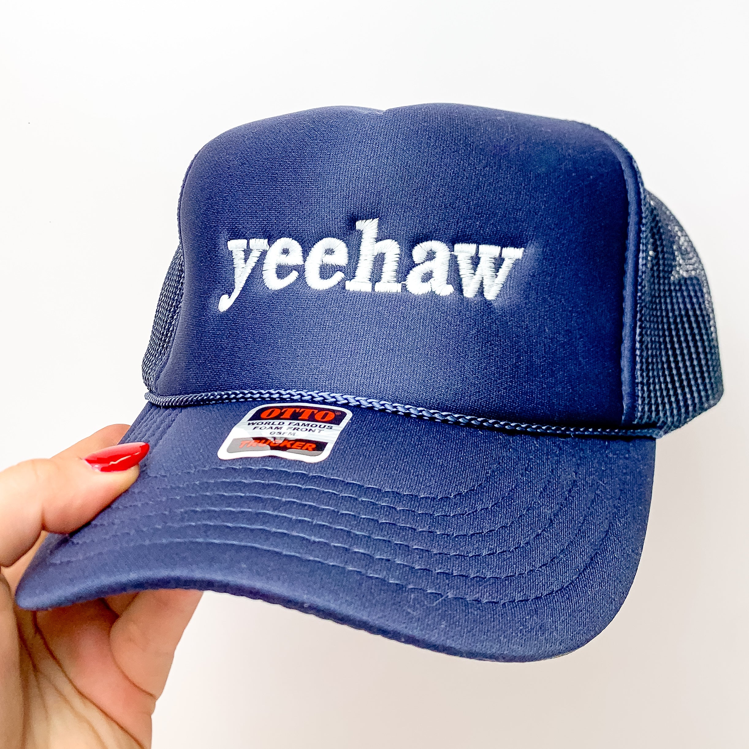 Yeehaw Foam Trucker Hat in Blue and White