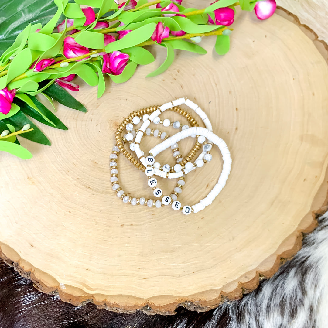 Blessed Disk Beaded Bracelet Set in White