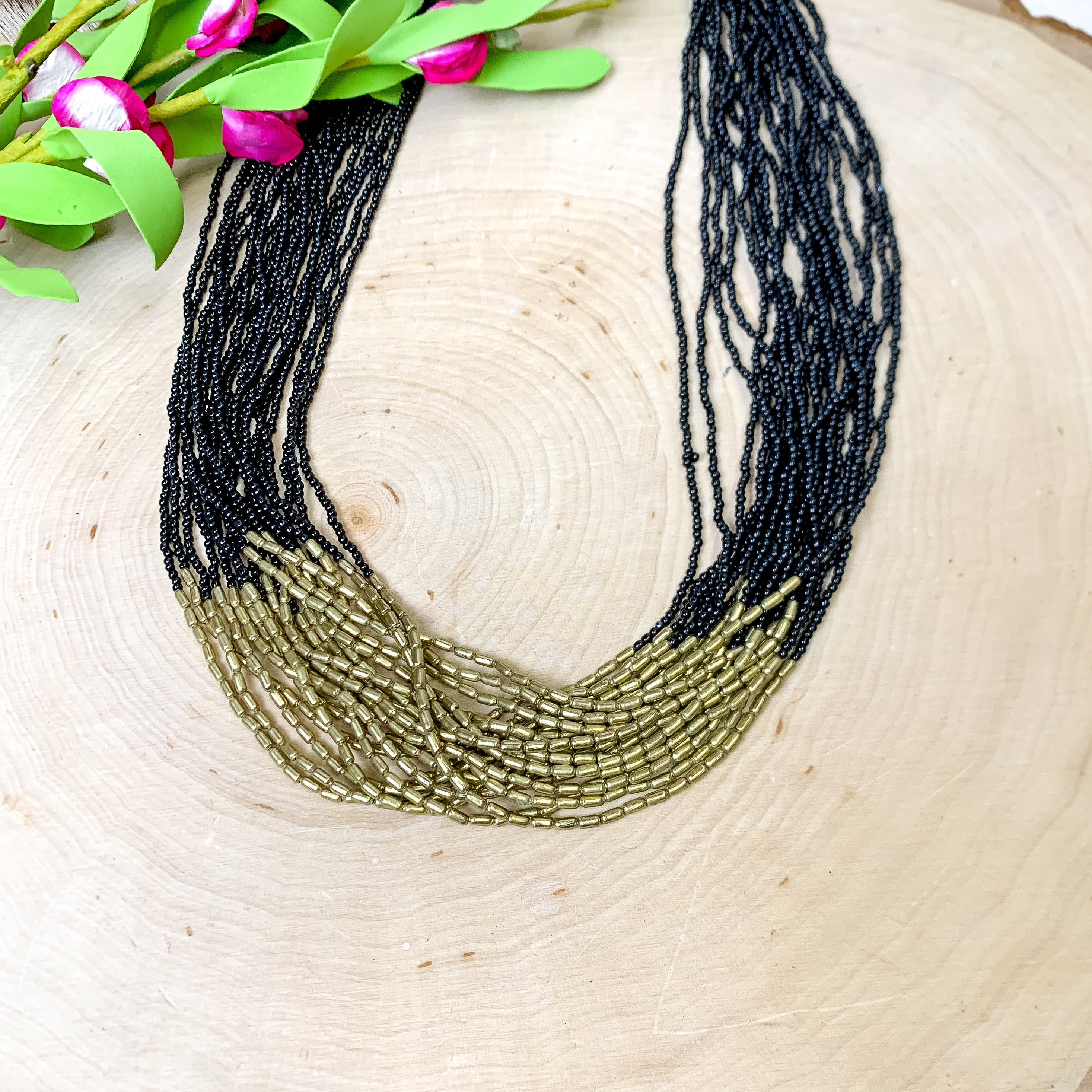 Layered Beaded Necklace in Black