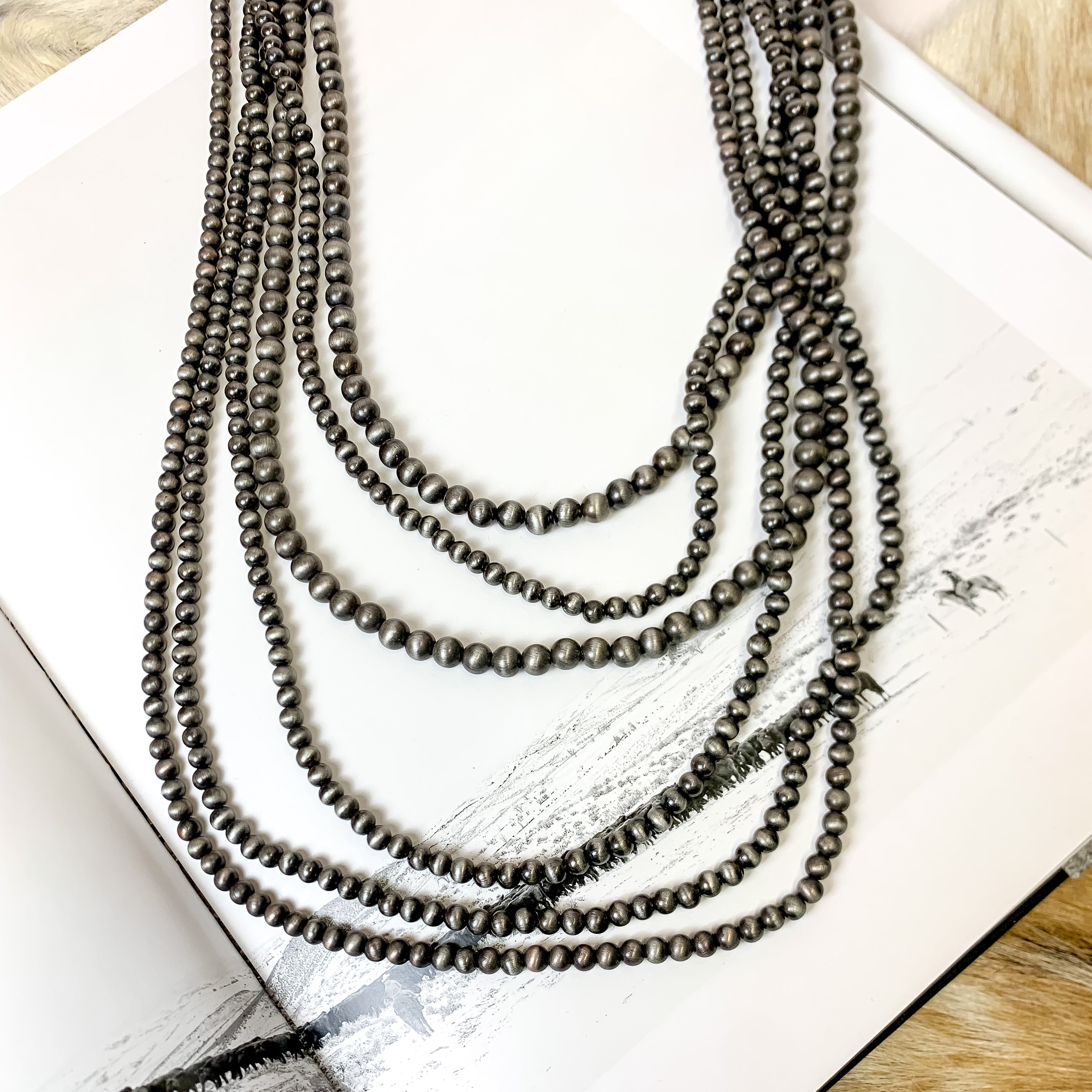 Multi Strand Graduated Faux Navajo Pearl Necklace - Giddy Up Glamour Boutique